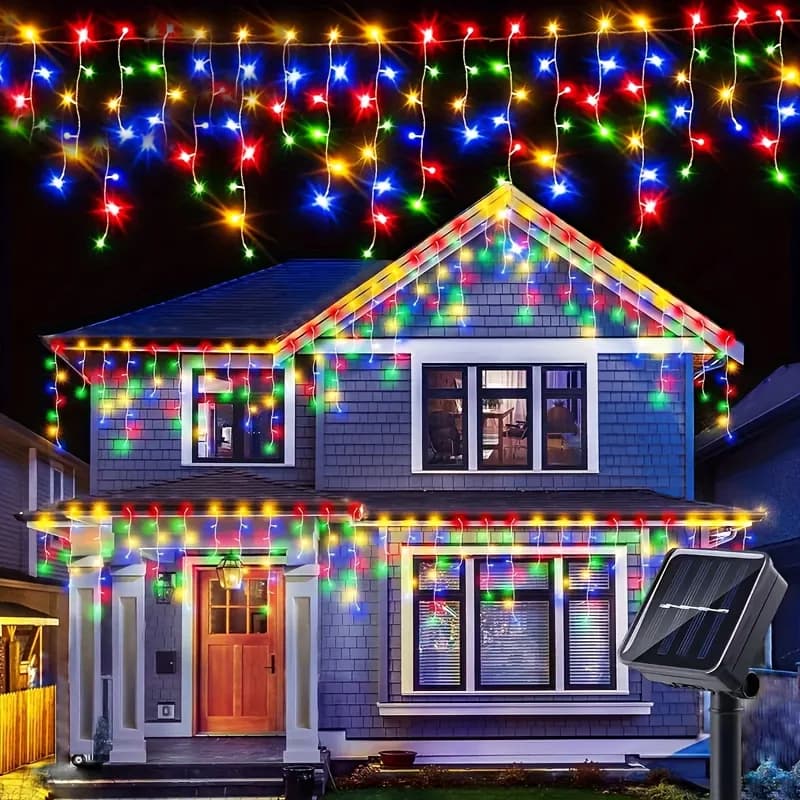 Luci da esterno per ghiaccioli solari Luci natalizie impermeabili Luci da fata per tende Decorazioni da appendere per feste in casa Giardino di nozze