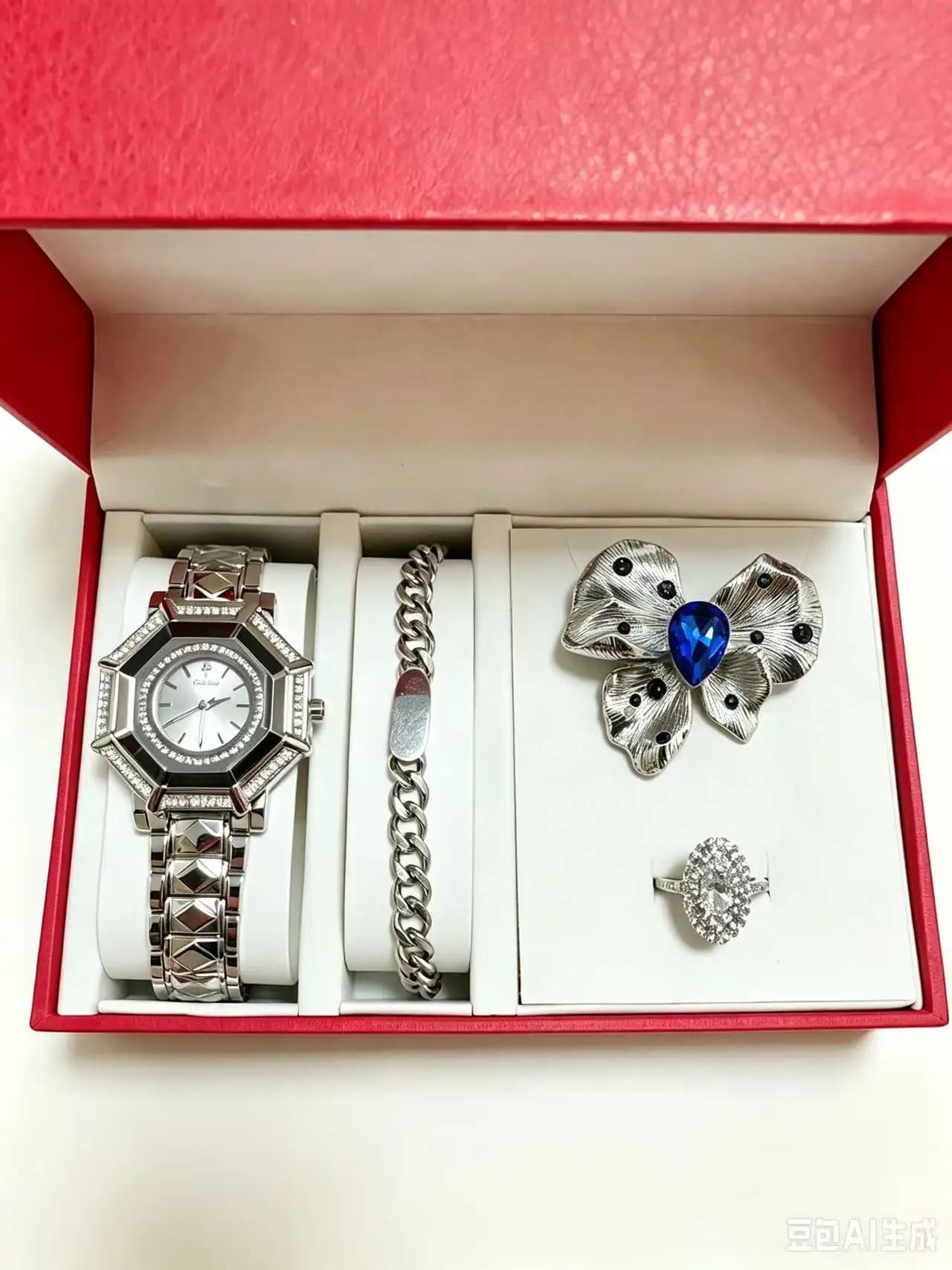 Gift Set (3) Women's Quartz Watch+Bracelet+Earrings+Ring+Gift Box, Holiday Birthday Gift