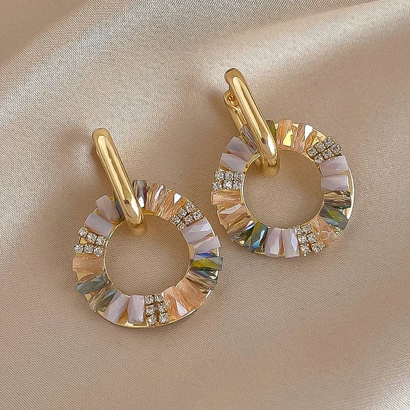 Orecchini pendenti con zirconi eleganti con strass in 2 stili Orecchini pendenti con cerchio dorato per le donne Orecchini rotondi di moda semplice F