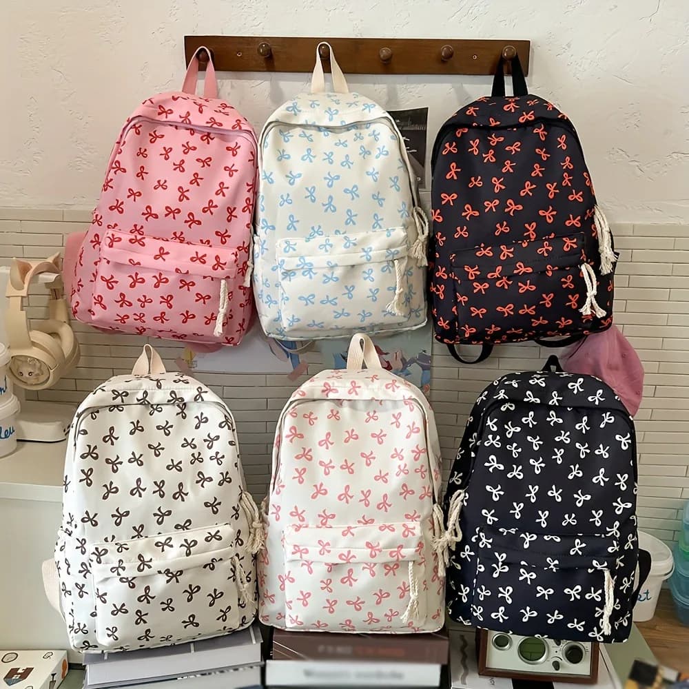 Lovely Bowknot Backpack Spring Summer New Women Girls Casual Daypack Fashion Commute Versatile Travel Sports School