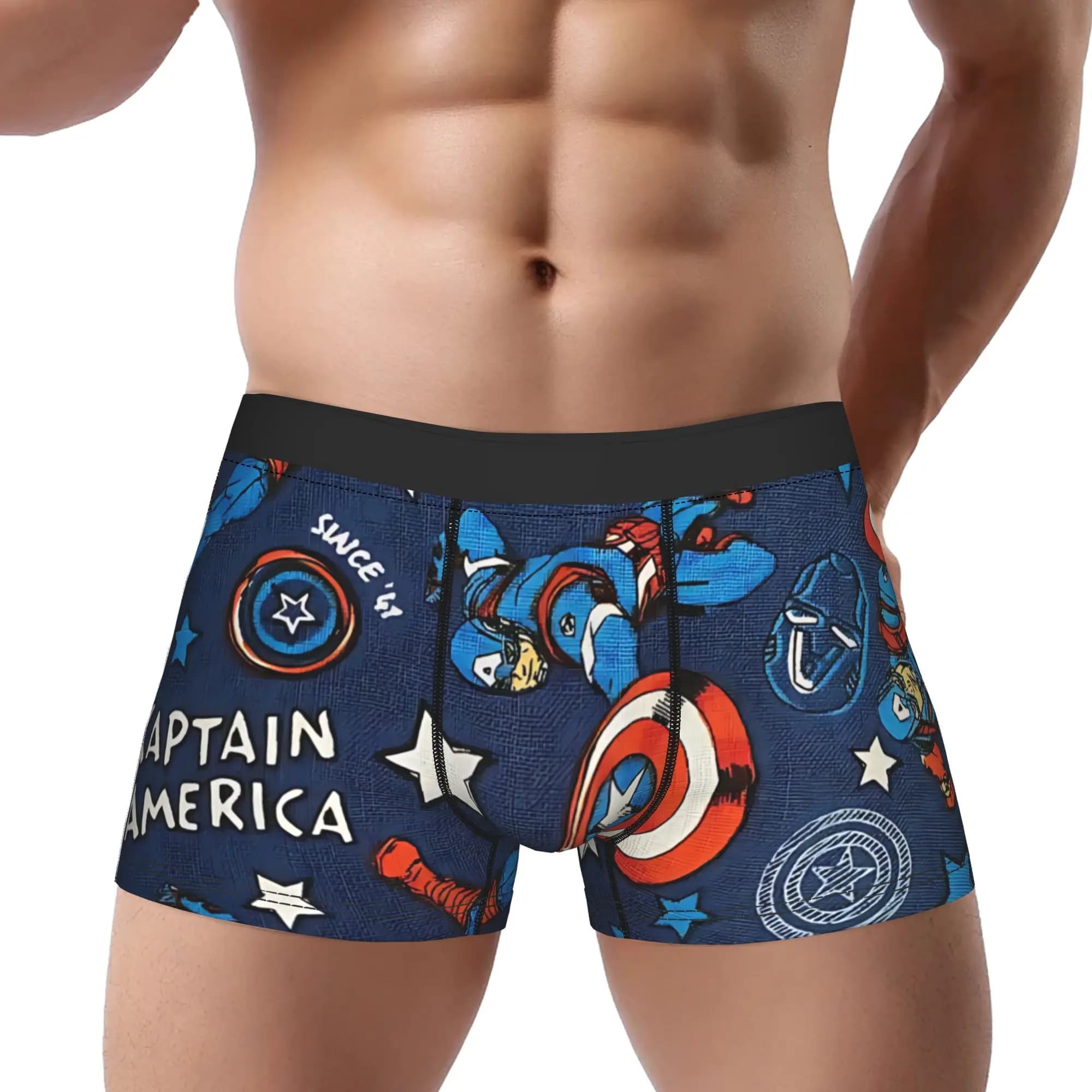 Set da 1 pezzo di mutande blu da supereroe Captain America, mutandine traspiranti, pantaloncini ventilati da uomo
