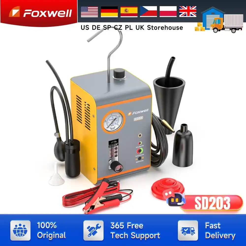 NEW FOXWELL SD203 Automotive smoke machine 12V Built-in air pump EVAP Vacuum leak detector Diagnostic tester for car pipe losses