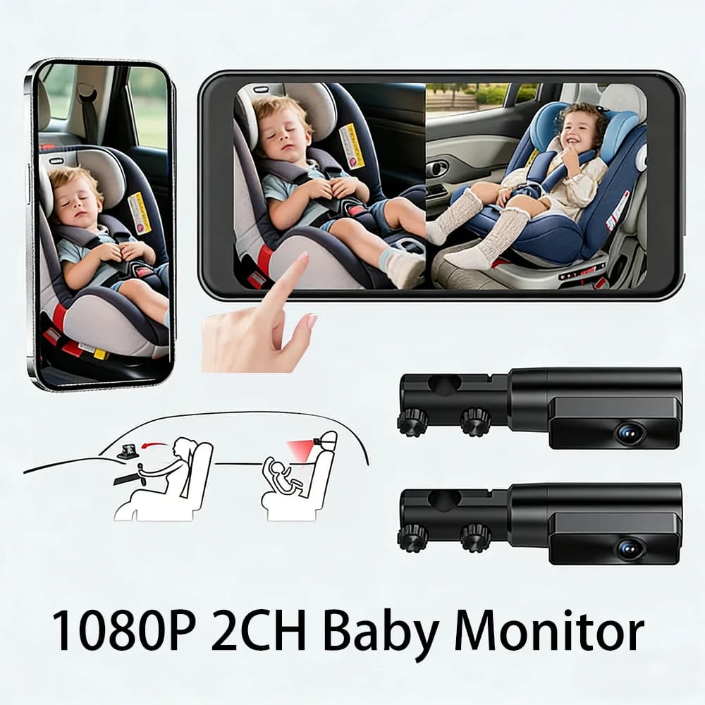 Monitor per Auto con Schermo Touch 2K da 6,5 Pollici, DVR a 2 Canali 1080P, Visione Notturna IR, Specchietto Retrovisore con Telecamera per Bambini