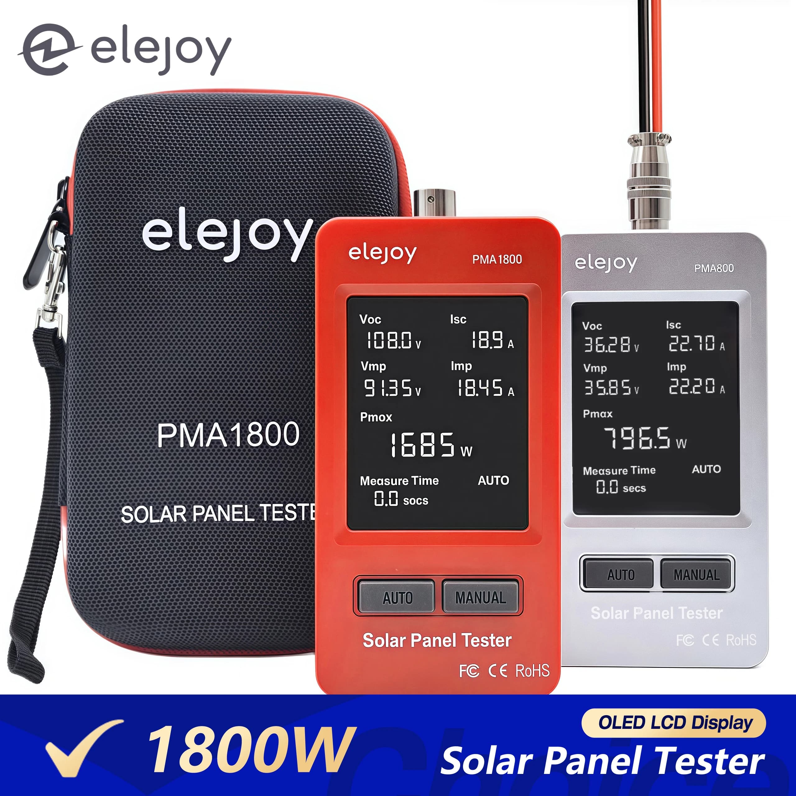 Elejoy Brand 1800W/800W Tester per pannelli solari Multimetro MPPT - Voltmetro automatico/manuale per test efficienti del sistema fotovoltaico
