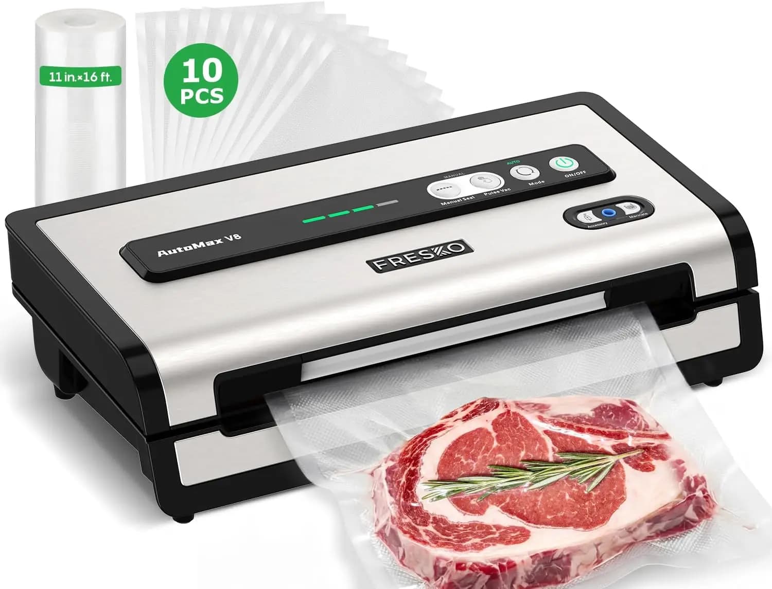 Automatic Vacuum Sealer for Food - Hands-Free, Seals 50 Bags in 20 Mins, Built-in Cutter & Roll Storage, Powerful Suction for Meal Prep