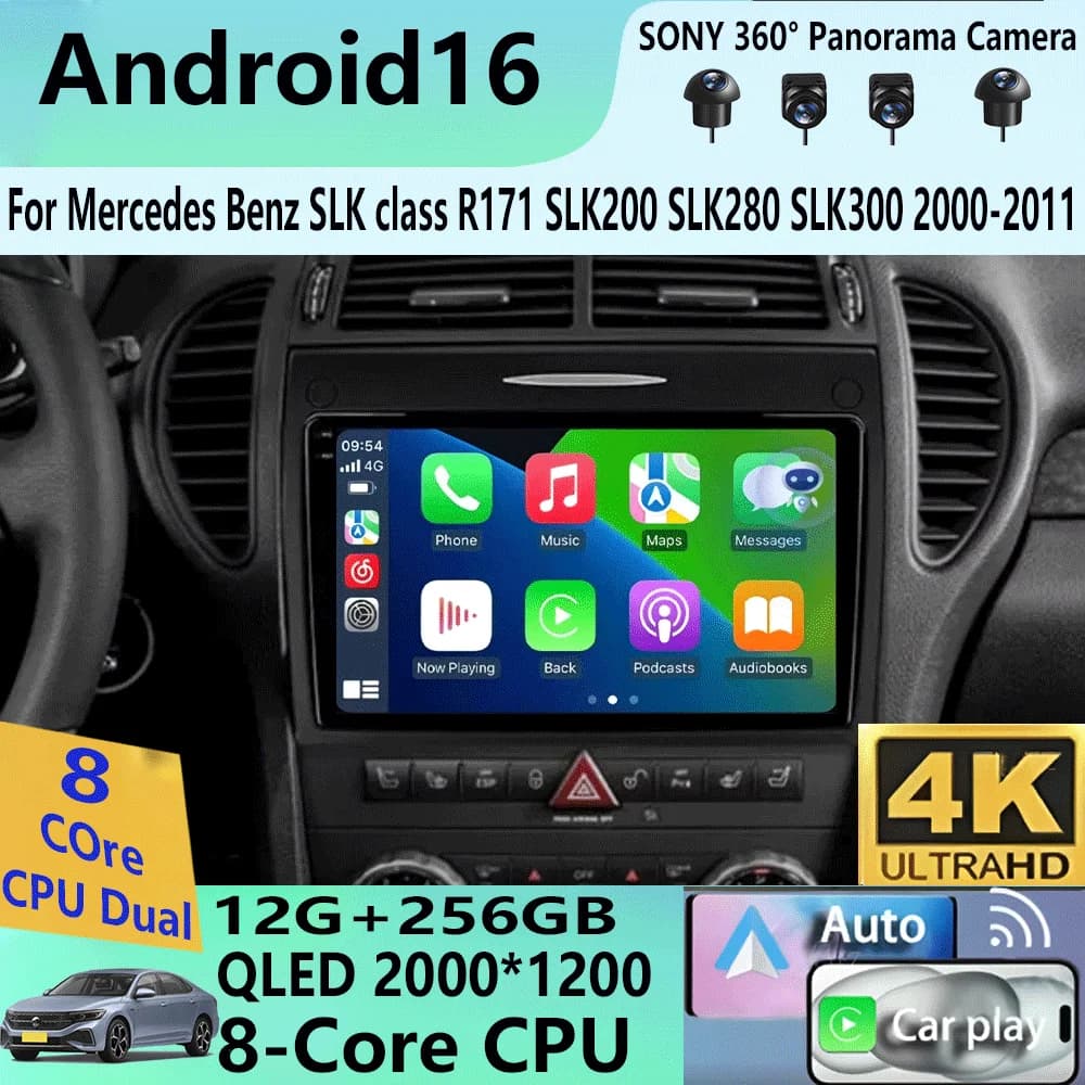 Autoradio Android 16 per Mercedes Benz Classe SLK R171 SLK200 SLK280 SLK300 2000-2011, Navigazione GPS, Lettore Multimediale, Stereo DSP