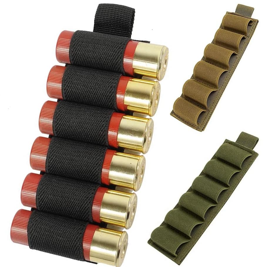6 Porta carte a conchiglia rotonda per cartuccia per fucile da fucile Munizioni Calibro 12/20 Shell Carrier Buttstock Organizer MOLLE Utility Pouch