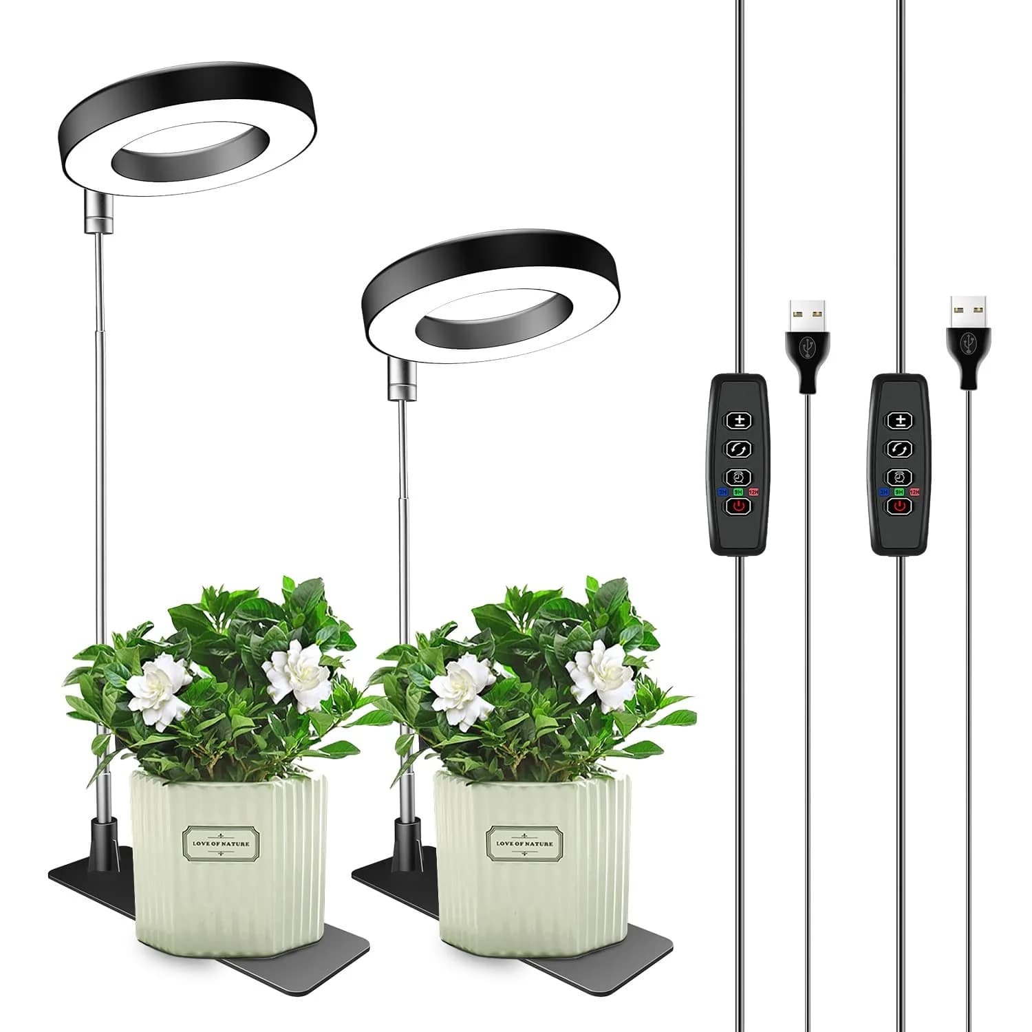Luci progressive ad anello a LED, lampada da coltivazione Halo a spettro completo con Base di supporto Timer 3/6/12H, luce per piante nere per la piccola coltivazione Indoor
