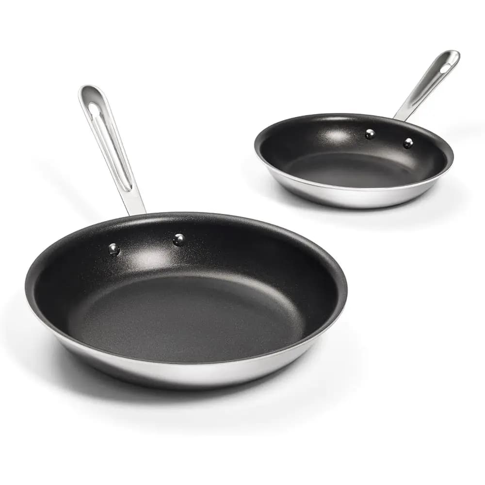 Set di Padelle Antiaderenti – Padelle da 8 e 10 Pollici, Compatibili con Induzione, Adatte per Forno e Grill fino a 500 Gradi ° F, Pentole Professionali, Argento