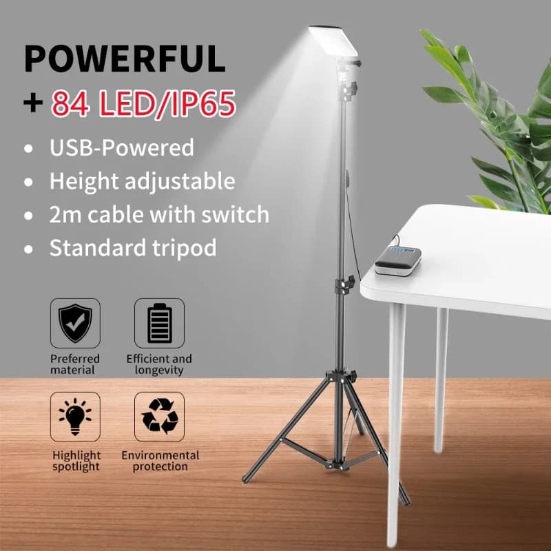 Lampada LED alimentata tramite USB regolabile da 84 pezzi con treppiedi Cavo da 2 m per foto video in streaming live domestico da campeggio all'aperto