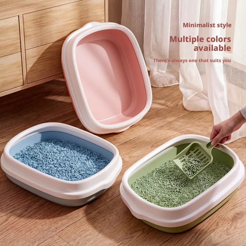 Large, thickened, semi-enclosed cat litter box, odor-proof and splash-proof, suitable for kittens, complete cat supplies