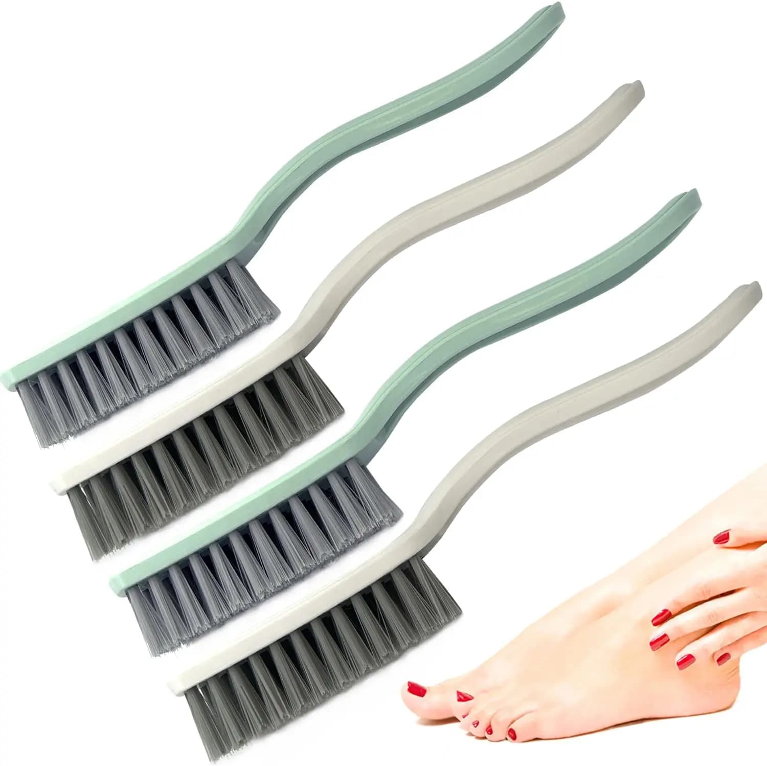 Spazzola per unghie con manico curvo per mani, dita dei piedi, vestiti, scarpe, pulizia del bucato, confezione da 4