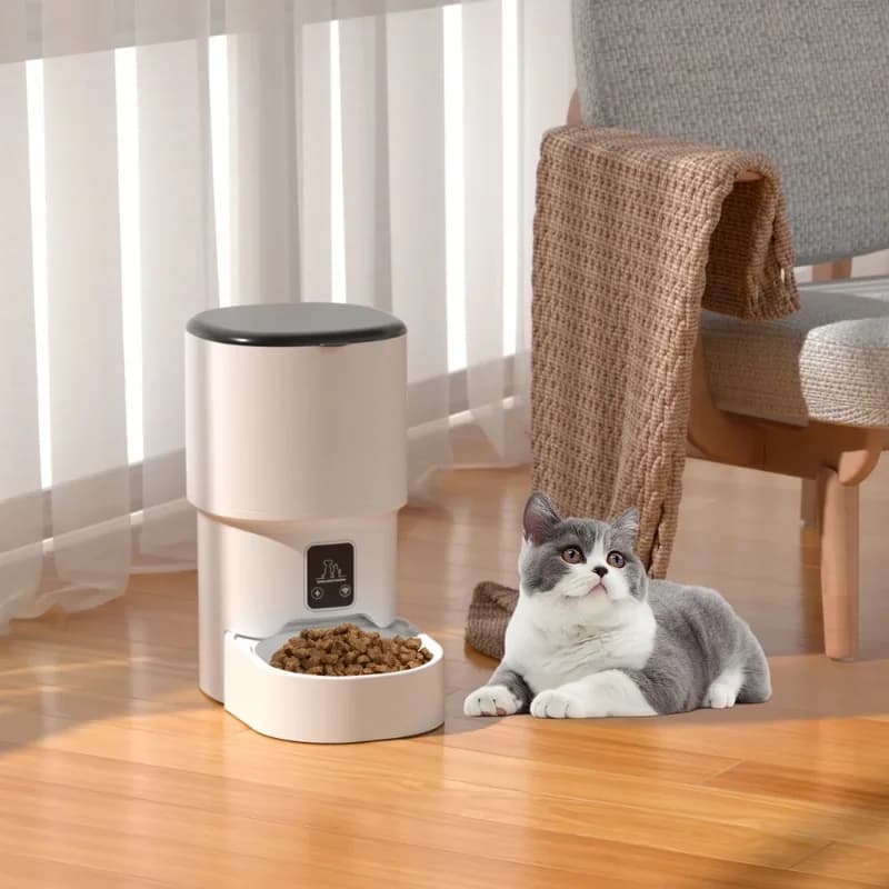 Distributore Automatico di Cibo per Gatti e Cani da 4L con WIFI e Pulsante, Dispenser Intelligente per Animali Domestici (Senza Spina 5V 1A)