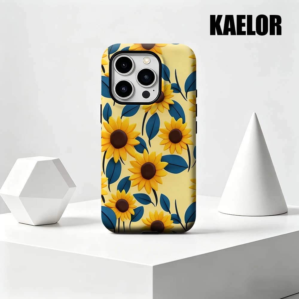 Custodia Kaelor opaca antiurto per MagSafe per iPhone 17 16 15 14 Plus 13 Pro Max, in PC rigido, con motivo Girasole e Foglie Blu
