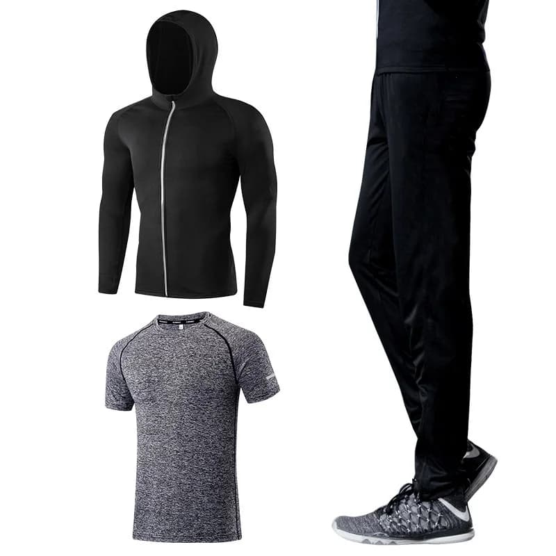 3 pieces of clothing Fitness men's suit Quick Dry Clothes gym sports shoe Running basketball Training Clothes spring summer