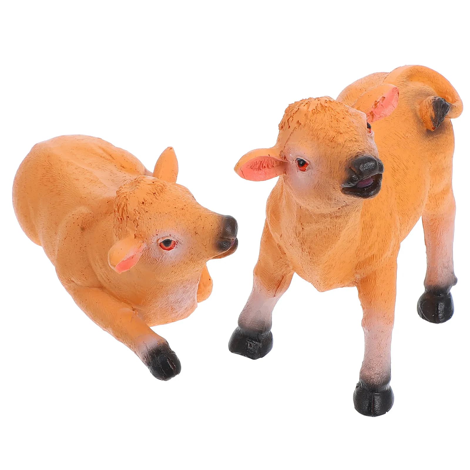 2Pcs Yellow Cow Animal Decoration Detailed Mini Resin Calf Sculpture for Garden Potted Plants Fairy Yard Landscape Ornament