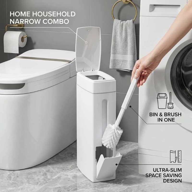 Cestino per Rifiuti da Bagno Domestico Salvaspazio con Coperchio e Spazzola per WC, Ideale per Spazi Stretti - Accessori Bagno