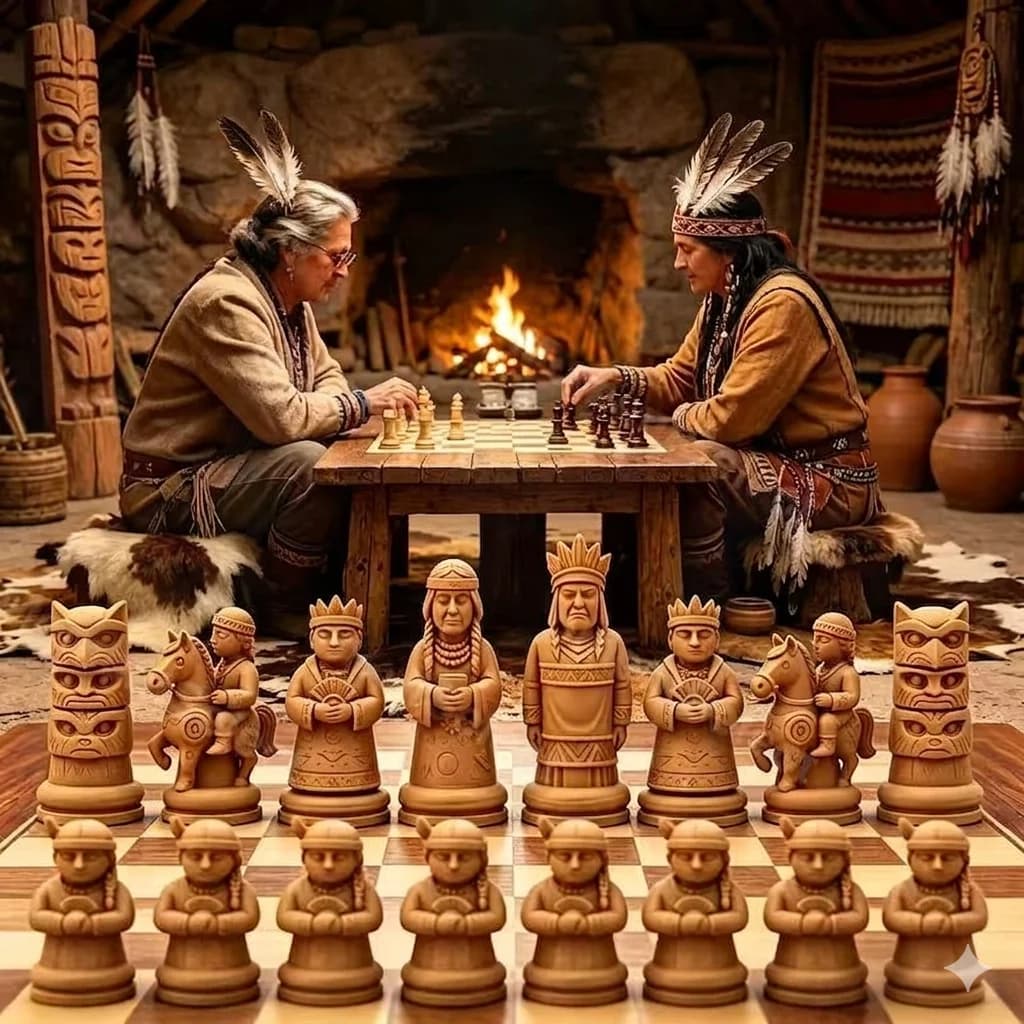 16 Pcs Pre-Columbian Indians Ancient Civilization Mixed Art Style Chess Pieces Desktop Decorative Ornaments