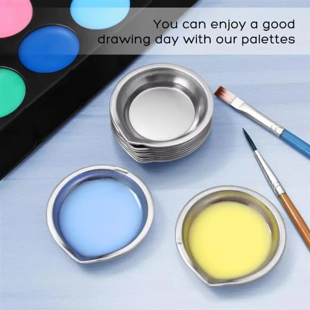 10 pz. Ciotole per Pittura in Acciaio Inossidabile, Mini Tazze per Miscelazione Colori, Palette Riutilizzabili con Beccuccio Versatore