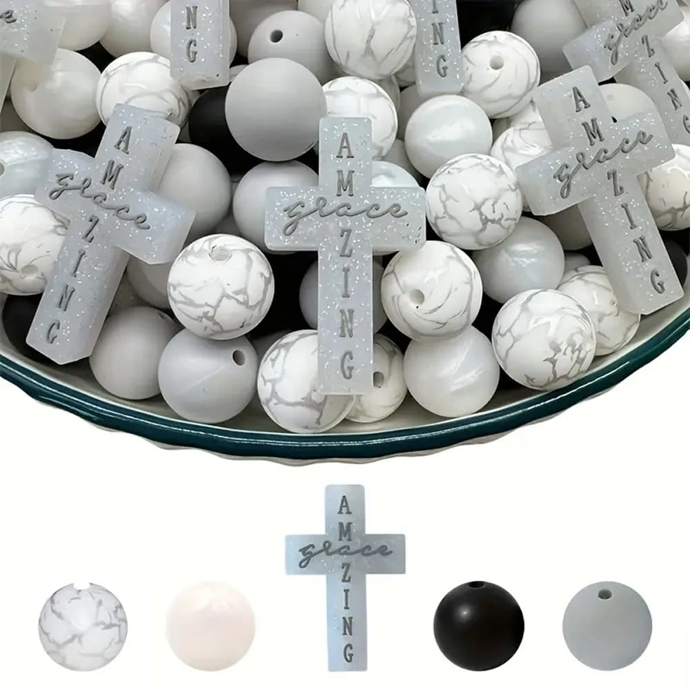 Set di perline in silicone con lettere incrociate da 5/25 pezzi, perfetto per l'artigianato fatto a mano fai-da-te come portachiavi, collane, bracciali, ecc.