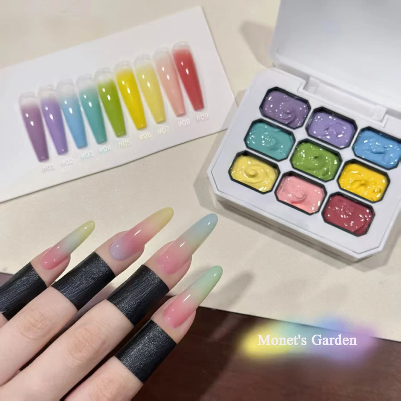 MIANEL Nine-Grid Monet Garden Nail Gel No-Rinse Pat High-Saturation Gradient Shading Hand-Painted for Professional Salons