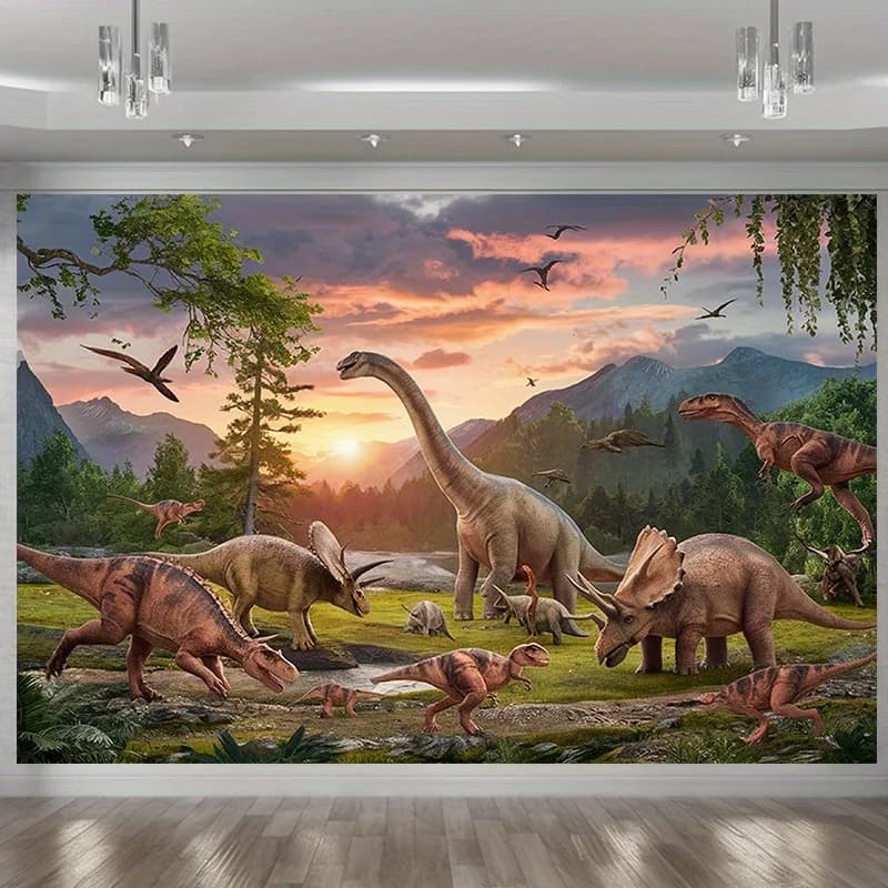 Dinosaur Wall Tapestry Prehistoric Landscape Mural Decor Jurassic Park Theme Room Art Hanging Blanket for Kids Bedroom Nursery