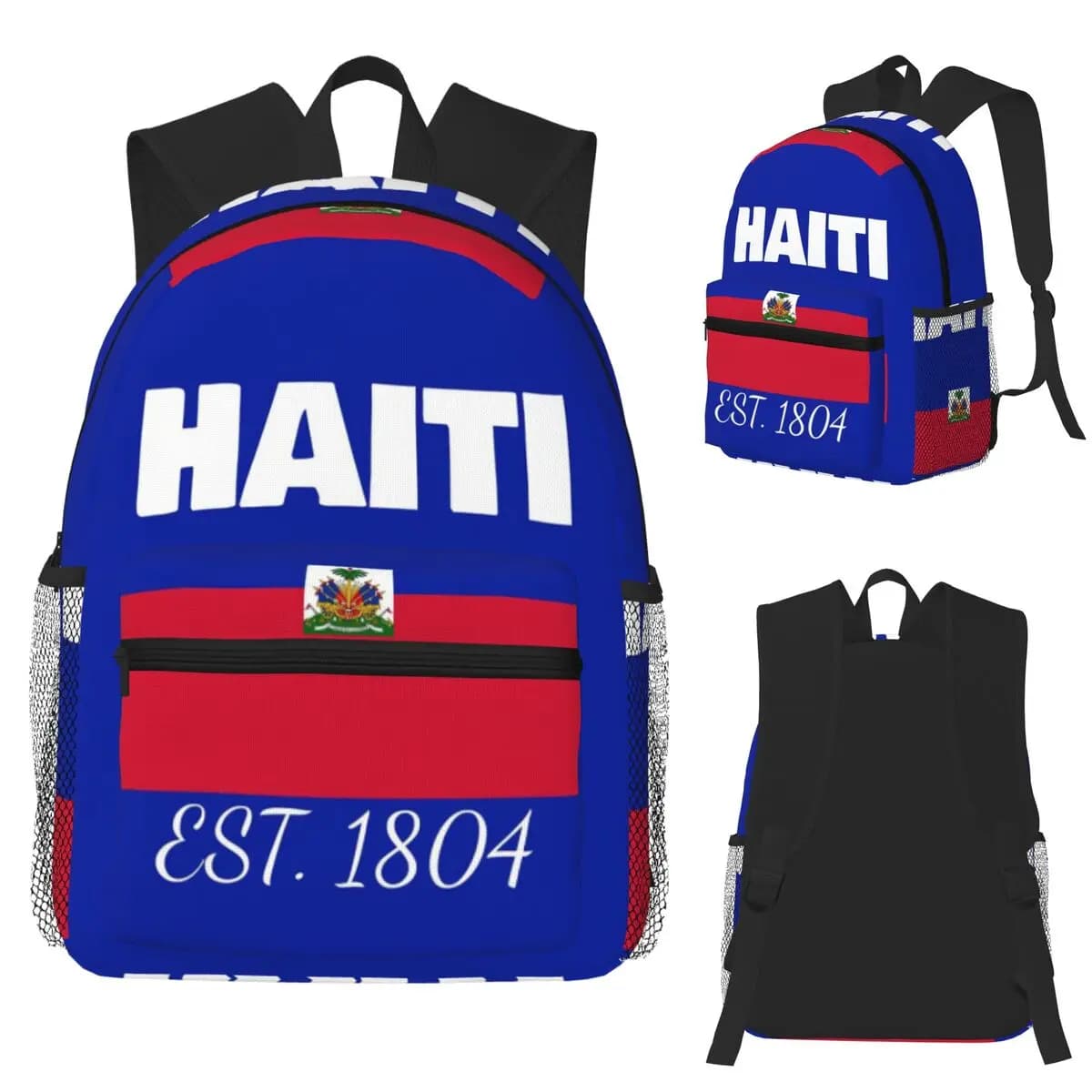 Haiti EST. 1804 Independence Haitian Flag Merch Zaino per studenti Borsa da scuola Zaino per ragazzi e ragazze Borse a tracolla Bookbag