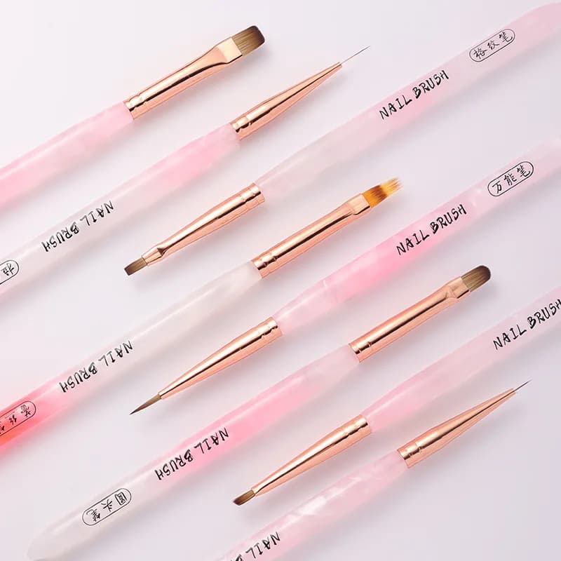 Set di 1/12 Pennelli per Nail Art, Pennelli Trasparenti Rosa per Pittura, Pennello per Gel UV, Penna per Disegno e Intaglio, Strumento per Manicure Fai-da-Te