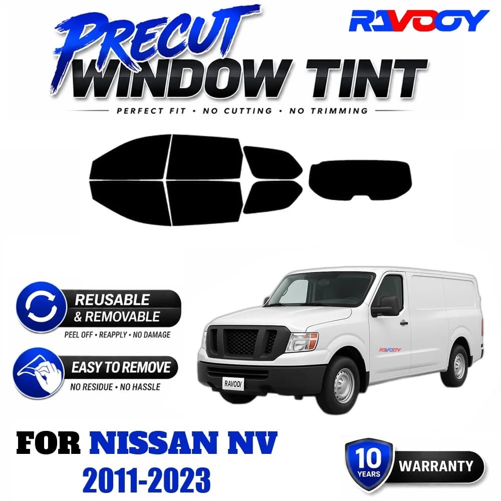 RAVOOY Precut Window Tint, Reusable Removable EPU Film, Custom Fit for Nissan NV 2011-2023, UV Heat Protection