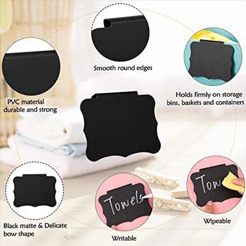 Etichette ABKL da 24 pezzi per contenitori, rimovibili, nere, per contenitori, etichette per dispensa, portaetichette con clip