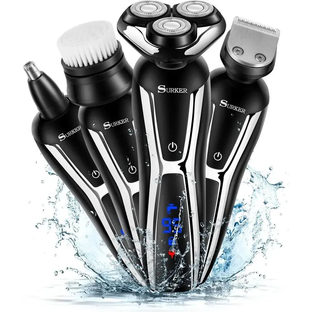 HATTEKER Electric Razor for Men 4 in 1 Rotating Razor for Rechargeable USB Face Barba Trimmer Kit for Swimwear with Precision Shaving
