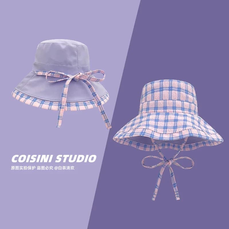 Buckle Hats with Scottish Strap in Fresh Japanese Contrast Color Mori Women's Summer Sunscreen Versatile Fashion Double Sided Sun Hat