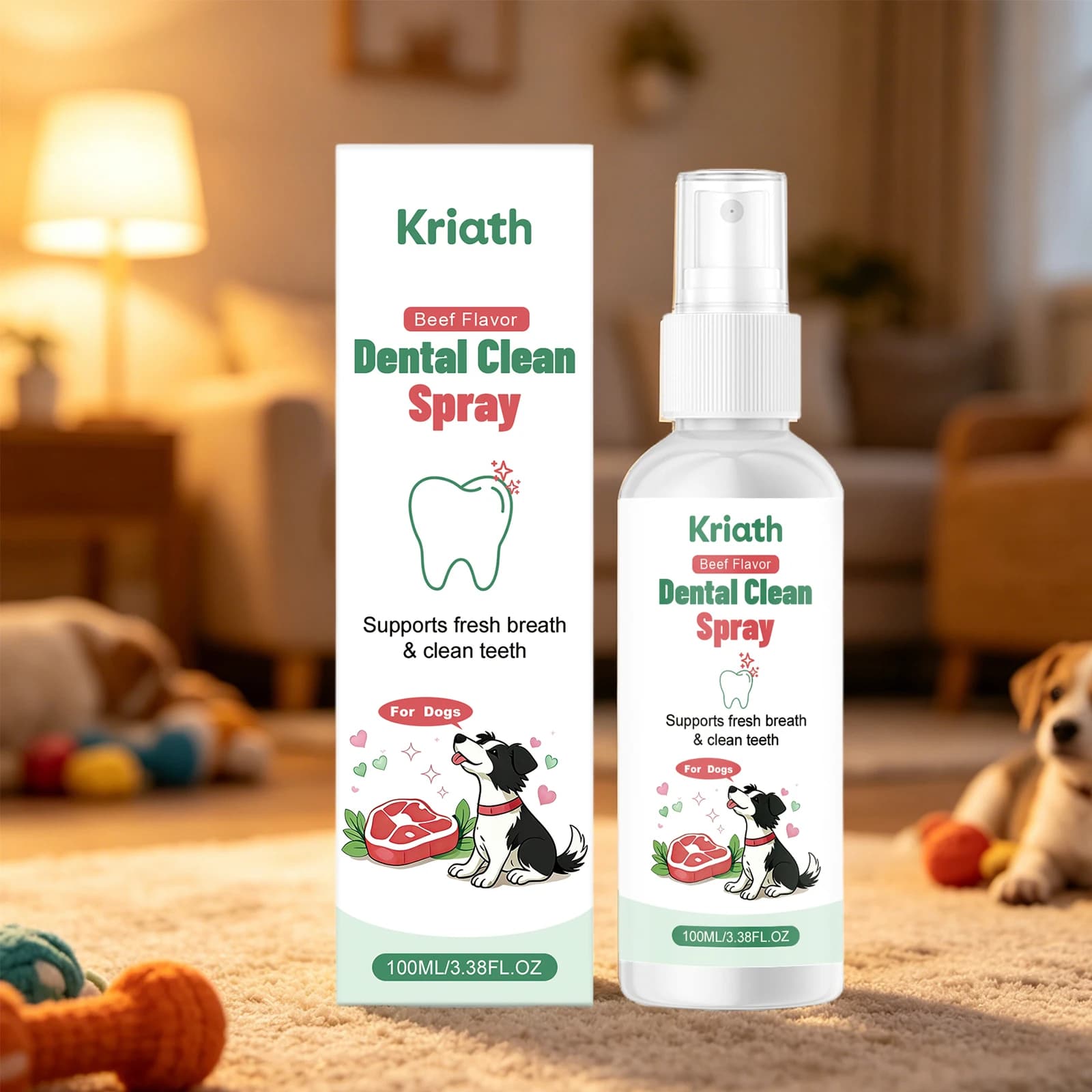 Spray per l'igiene orale del cane al gusto di manzo, riduce l'accumulo di placca e tartaro, rinfresca l'alito, elimina l'alito cattivo, cura orale quotidiana