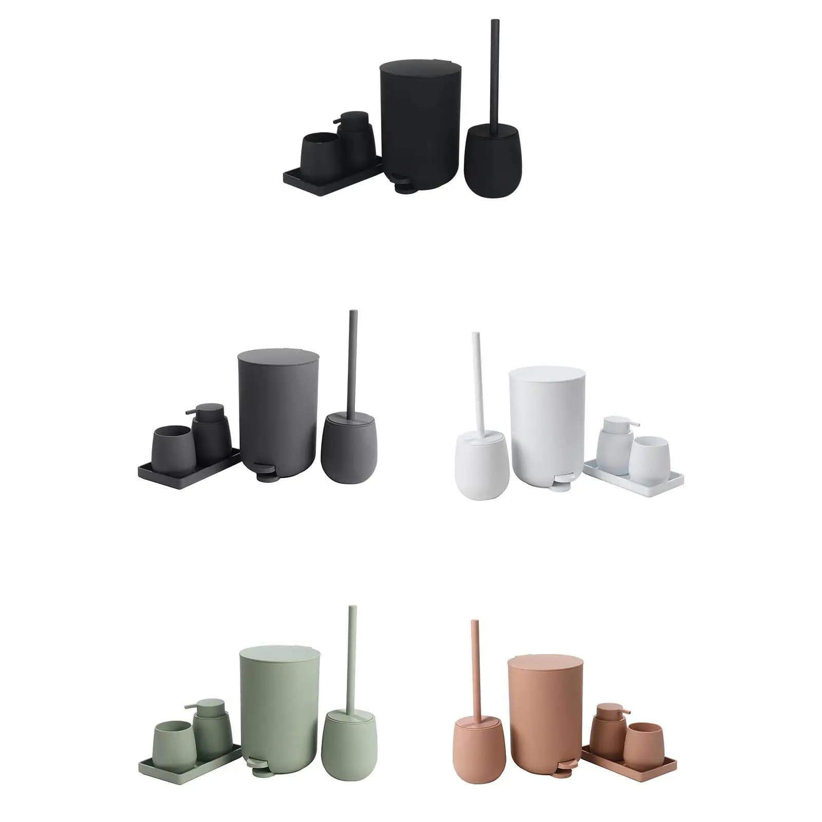 5x Set di accessori per il bagno scopino per wc tazza per spazzolino da denti e Dispenser di sapone con