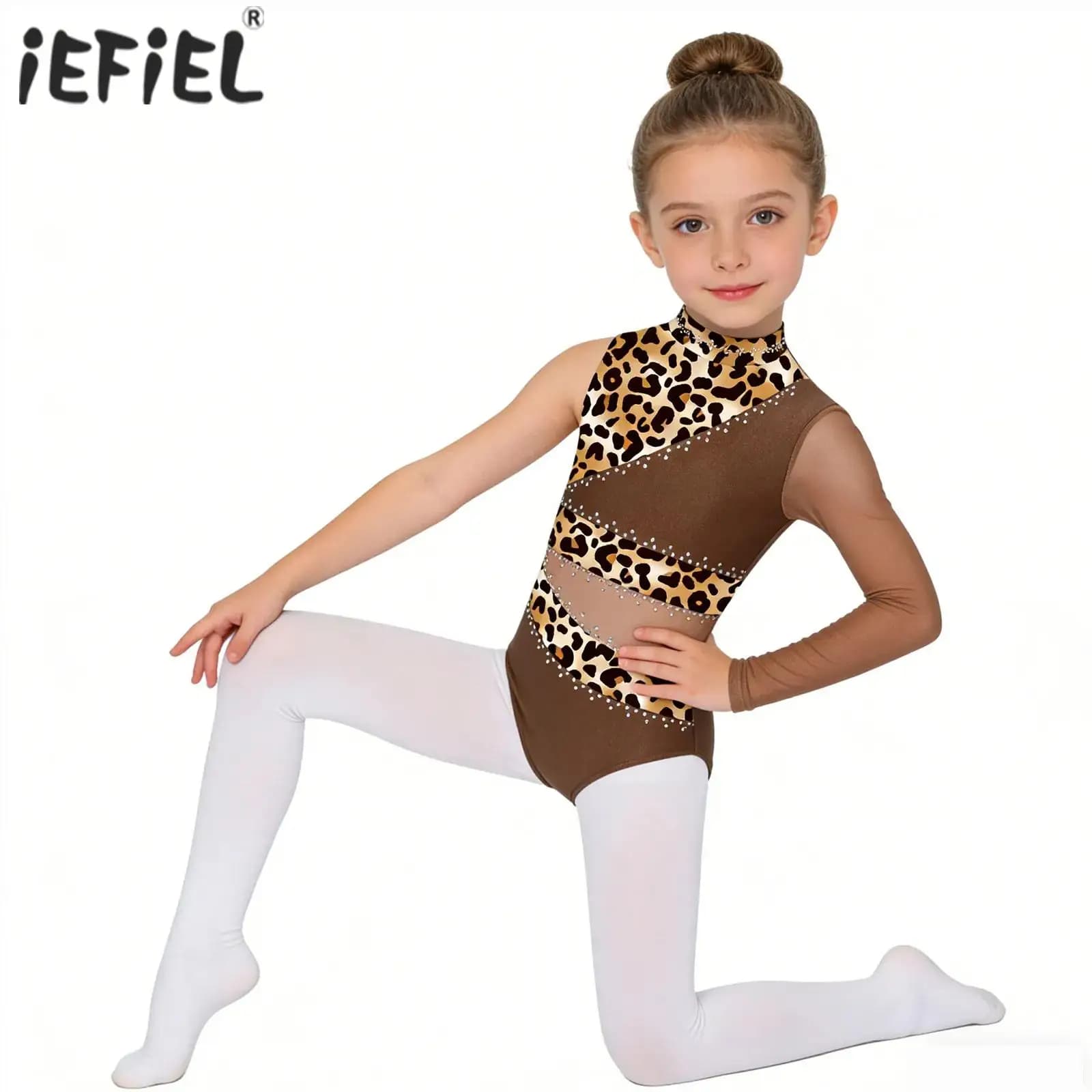 Body da Balletto con Strass per Bambine, Costume per Esibizioni di Danza Acrobatica, Tuta a Maniche Lunghe per Ginnastica e Pattinaggio Artistico