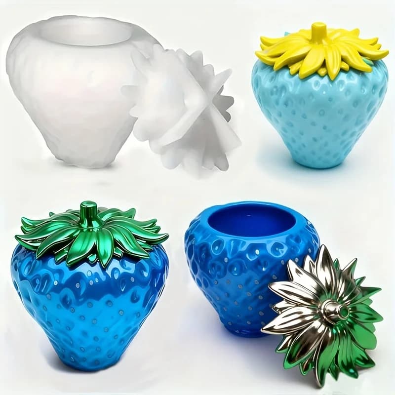1 piece of resin mold for strawberries jar with lid, diy jewelry storage box, chalk storage jar, candlestick, home decoration items