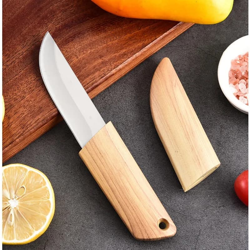 WXCOO Small Stainless Steel Knife Wood Sleeve Multipurpose Kitchen Knife Sharp Blade Kitchen Knife for Chef Fruit Knife
