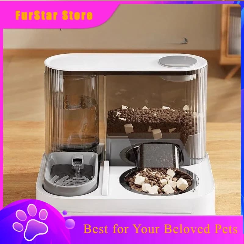 FurStarAutomatic Pet Water Fountain With Double Cat Bowls, Large Capacity Food Feeder Dispenser For Cats Flowing Fresh Water Fo