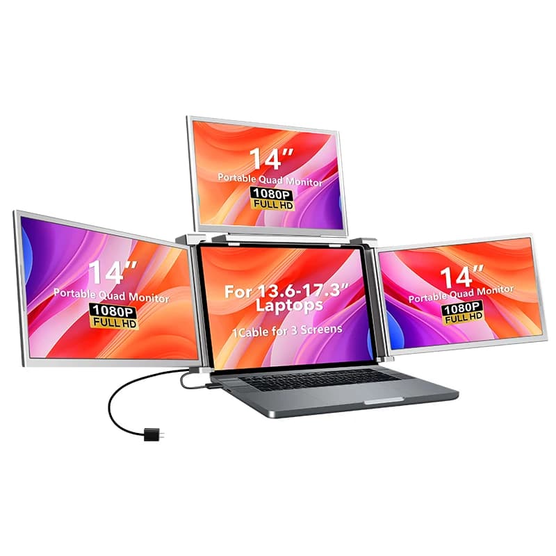 Extender for 14" Portable 1080P FHD quad monitor for M1/M2/M3/Windows compatible with 13.6"-17.3" laptop