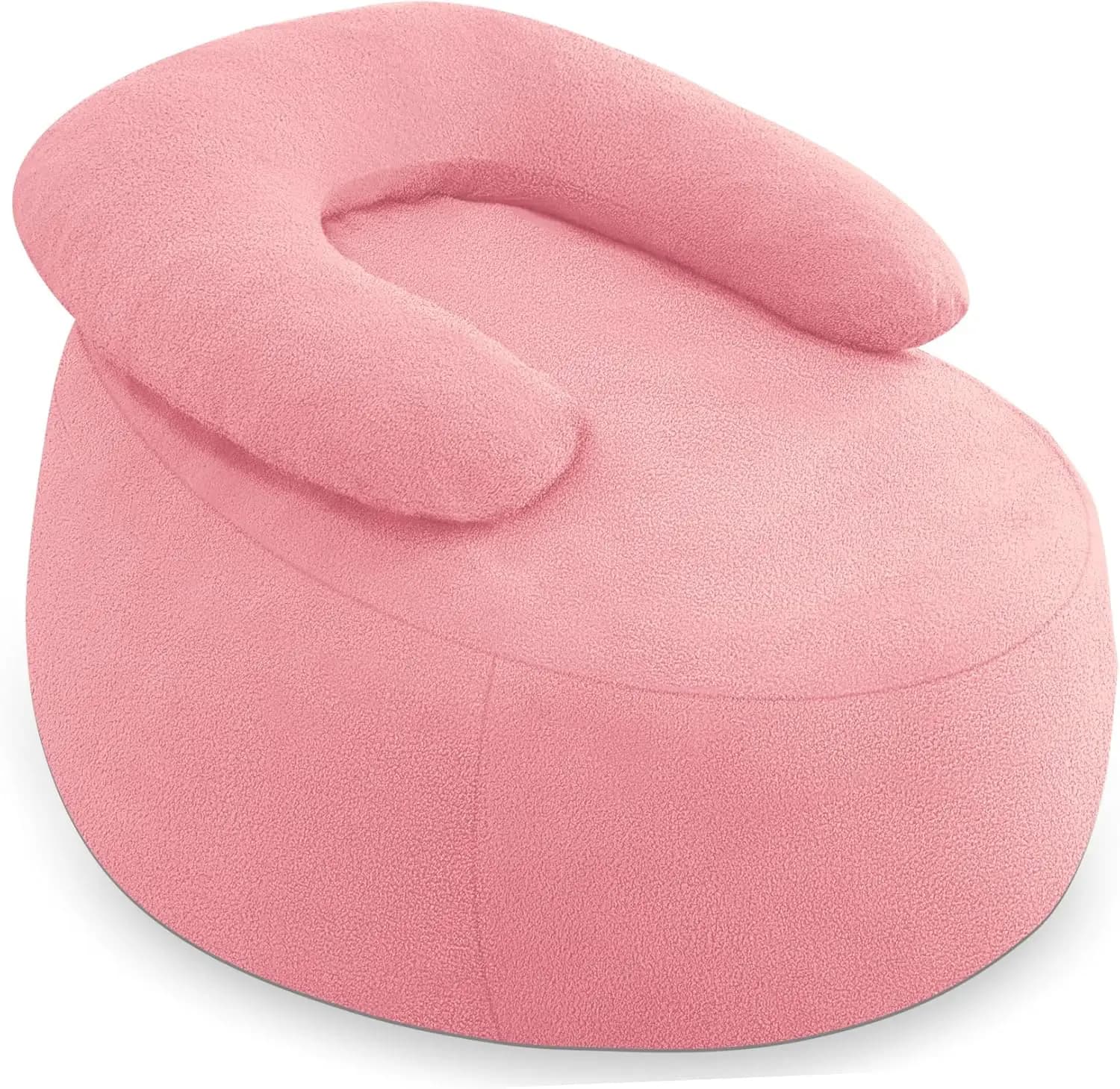 Poltrona Sacco Oversize con Imbottitura, Divano da Terra Ultra Morbido in Pile Teddy con Cuscino a U per Gaming e Lettura, Rosa
