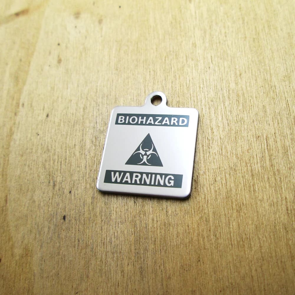 20 pieces: Stainless steel pendants with Biohazard warning, pendants with laser engraved DIY pendants