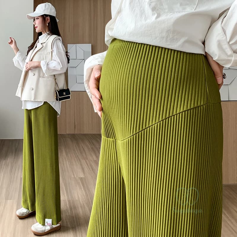 Pantaloni premaman a pieghe primavera autunno Gamba larga Abiti larghi dritti regolabili a vita alta per donne incinte Gravidanza giovanile