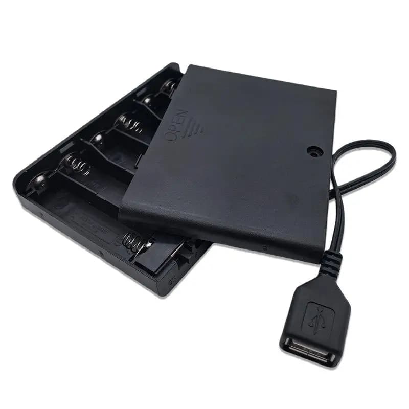 1 pz. Mini alimentatore USB con coperchio e interruttore, scatola per 6 batterie AA USB per strisce LED da 9V