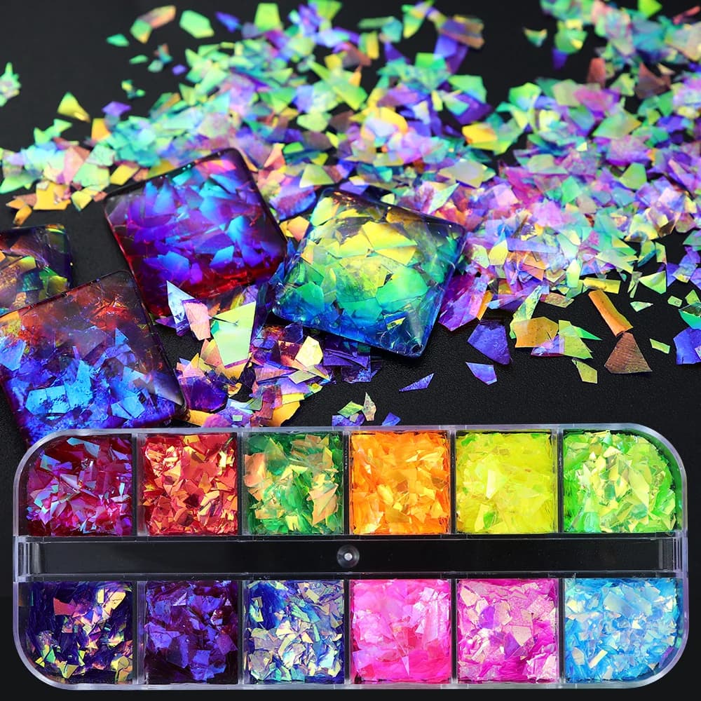 12 Griglie/scatola Glitter Iridescenti Fiocchi Irregolari Riempimento di Resina Epossidica Aurora Paillettes Grande Frammento FAI DA TE Stampo In Resina Riempitore Fare