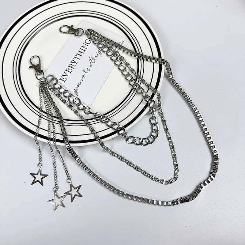 Catena in metallo con nappe a stella per vita, pantaloni, jeans, cinture, ciondoli per abbigliamento e portachiavi, gioielli