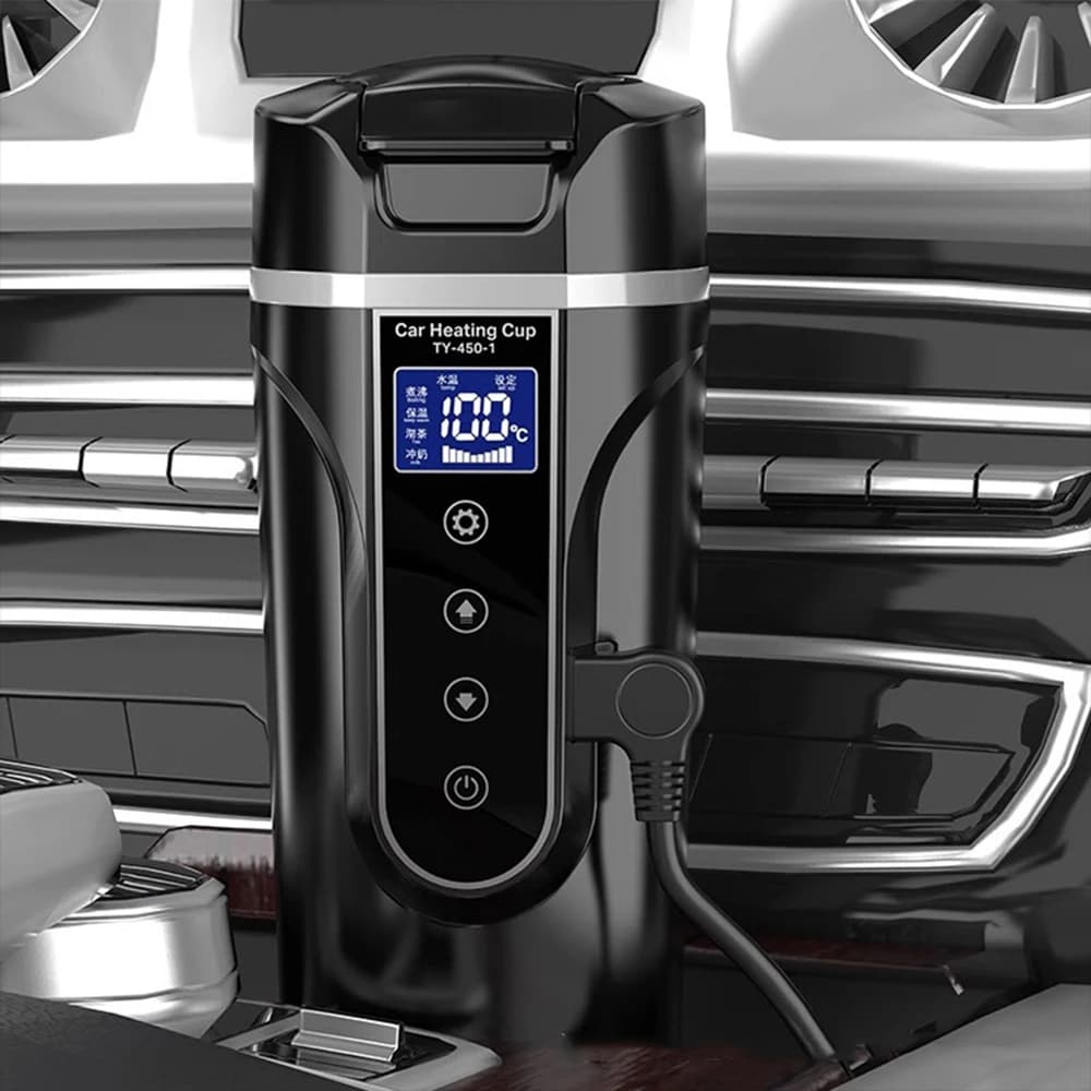 Smart Electric Kettle 12V/24V Touch Screen Car Heating Cup 450ML Adjustable Temperature Thermos Cup for Vehicle