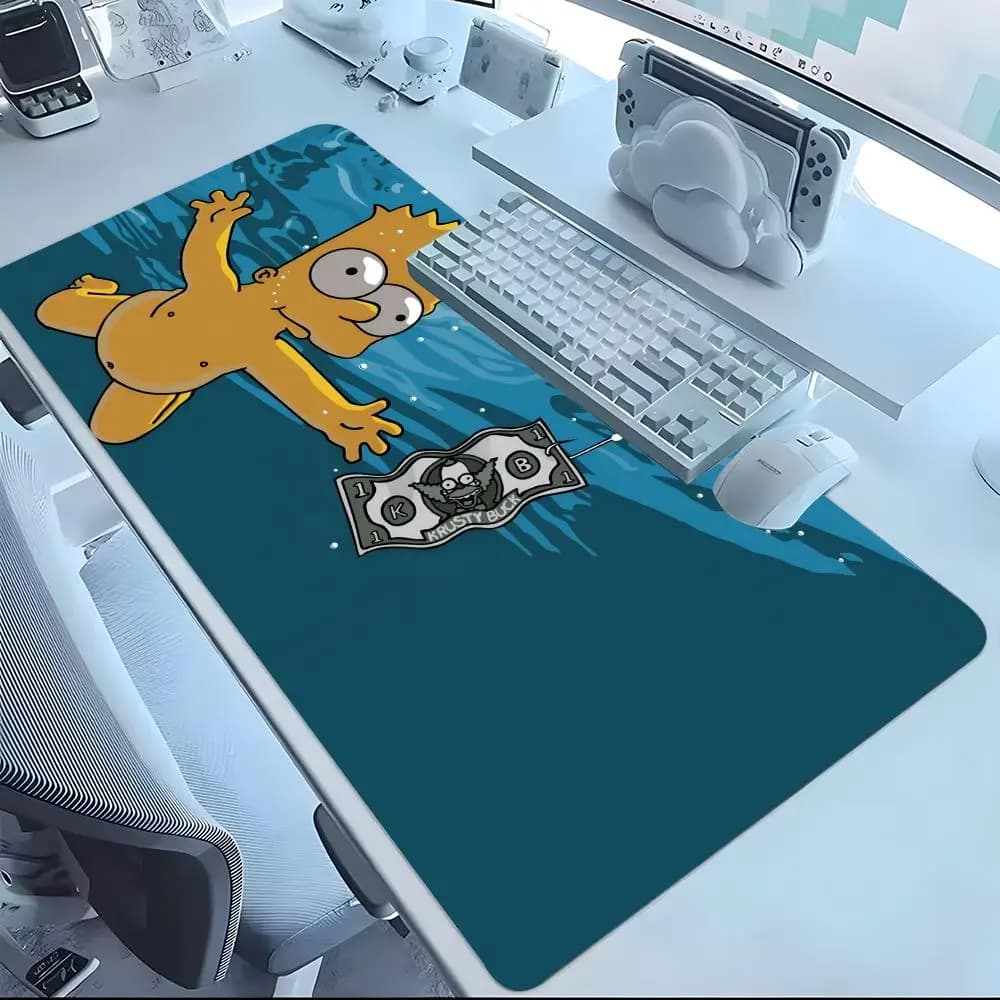 Tappetino per mouse Cartoon The S-Simpsons-S, tappetino per mouse per laptop, tappetino da scrivania per ufficio, grande, nero, per giocatori, tappetino per tastiera antiscivolo in gomma