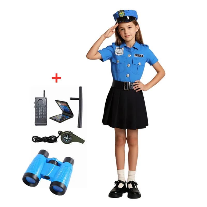 Set di costumi da agente di polizia 3-12 anni con walkie talkie baton fischietto cappello cintura accessori coordinati per spettacoli cosplay natalizi