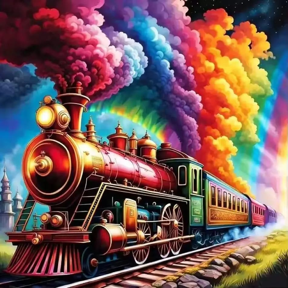 RUOPOTY Colorful Train 5d Diamond Painting Wall Art Picture Diamond Art Kits For Adults Landscape Full Round Modern Diy Gift