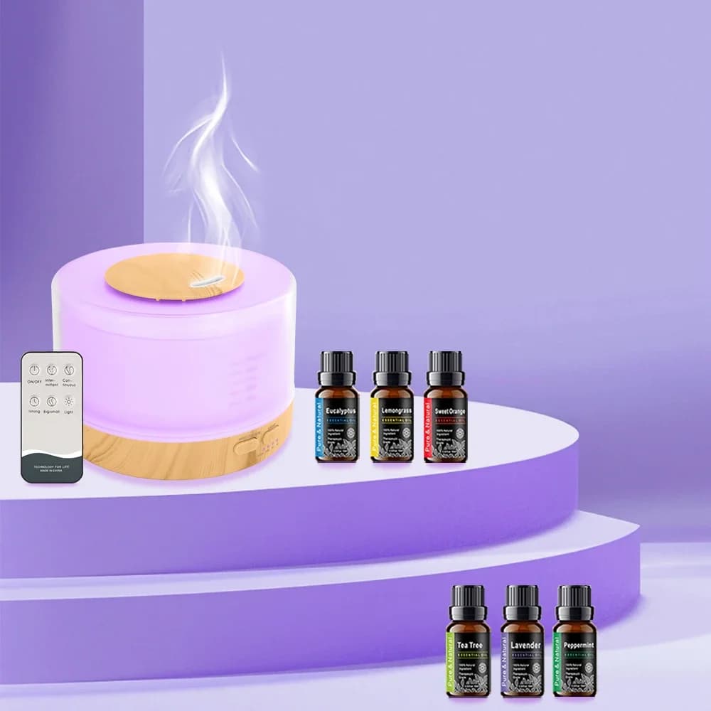 500ml Advanced Ultrasound Aroma Diffuser, No BPA with Timer, 7 RGB LEDs and 6 Essential Oils